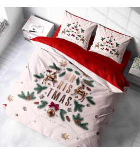 Monohome Yılbaşı Süsü Merry Christmas Çift Kişilik 3D Nevresim Takımı Pamuk (Çok Renkli)