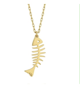 Kişiye Özel 925 Ayar Gümüş Balık Kılçığı Model Kolye (Gold)