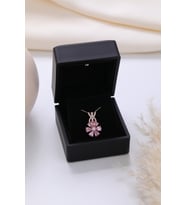 Işıklı Kolye Kutulu Gümüş Unutma Beni Çiçeği Kolye  925 Ayar Gümüş Kolye (Pembe)