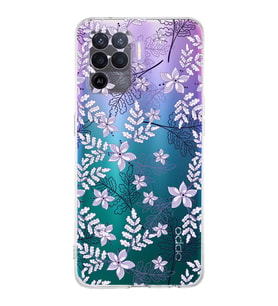 PrintiFy Oppo A94 Uyumlu Kamera Korumalı Floral Lila Tasarımlı Şeffaf Silikon Kılıf