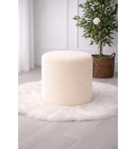 Minimalist Tasarım Teddy Kumaş Krem Puf