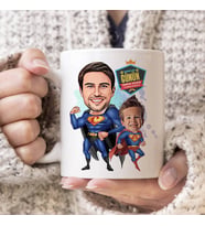 Süper Kahraman Baba ve Oğlu Karikatürlü Kupa Bardak