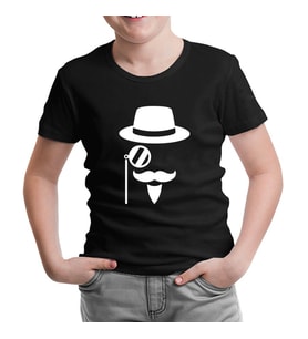 Silhouette of a Man with a Moustache and a Hat Siyah Çocuk Tshirt