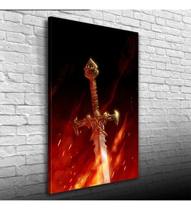 Alevli Kılıç Siyah Kırmızı Tonlarda Kanvas Tablo 50 x 70