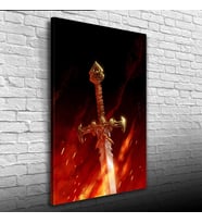 Alevli Kılıç Siyah Kırmızı Tonlarda Kanvas Tablo 50 x 70