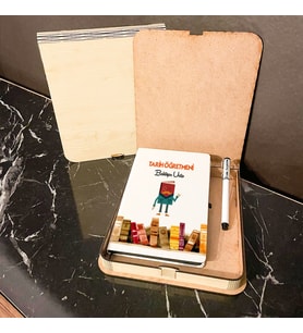 Tarih Öğretmeni Ahşap Kutulu Defter Kalem Set