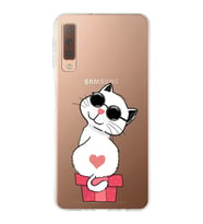 Samsung Galaxy A7 (2018) Uyumlu Kapak Cool Cat Tasarımlı Şeffaf Silikon Kılıf