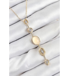 Pirinç Zincir Sarı Gold Renk Zirkon Taşlı Y Kolye TJ-BKO10555