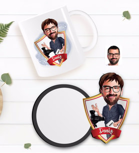 BK Gift Kişiye Özel Erkek Yönetmen Karikatürlü Beyaz Kupa ve Ahşap Bardak Altlığı Hediye Seti-1