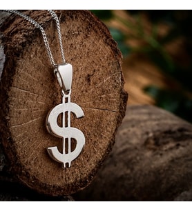 Gümüş Dolar Kolye 925 Ayar Gümüş Amerikan Doları Figürlü Taşsız Erkek Kolye $ Kolye