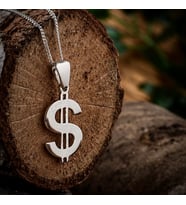 Gümüş Dolar Kolye 925 Ayar Gümüş Amerikan Doları Figürlü Taşsız Erkek Kolye $ Kolye