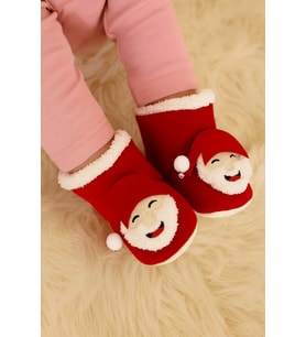 Yılbaşı Noel Baba Kabartmalı Çıngıraklı Bebek Panduf , Patik Ayakkabı , Ev Botu , Yılbaşı Hediyesi
