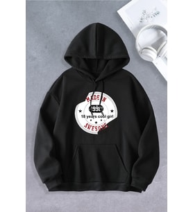 Unisex Kadın Erkek 18 years cool girl baskılı (Siyah)