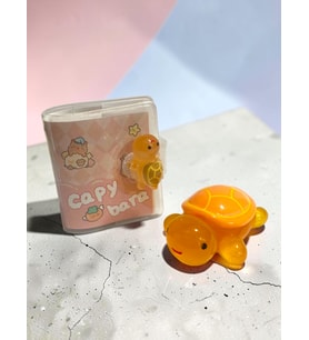 Mini Anahtarlıklı Not Defteri (5x4 cm) ve Sevimli Kaplumbağa Figür (5x4 cm) - Turuncu