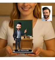 Kişiye Özel Öğretmen Karikatürlü 18 cm MDF Masaüstü Biblo - Öğretmen Hediyesi Öğretmene Özel Hediye