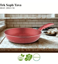 ARZU ÇELİK 28 Cm Granit Tek Saplı Tava - Kırmızı