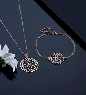 Altın Kaplama Özel Yaşam Çiçeği  925 K Gümüş Kolye Bileklik  Set