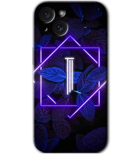İphone 15 Kılıf HD Desen Baskılı Kılıf - Dark Neon Yaprak I Harfi