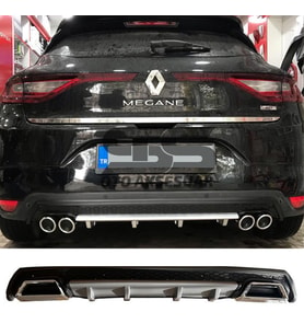 Renault Megane 4 Difüzör Arka Tampon Eki 2 Egzoz Çıkışlı Gri Lüx Tip