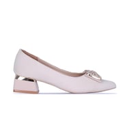 Ayakcenter Esrc-604 Fiyonklu 5Cm Topuklu Kadın Ayakkabı (Krem)