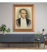 Altın Paspartulu Atatürk  Çerçeveli Tablo C481 (Gold)