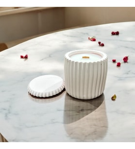 Beton Saksıda Toz Pembe Kapaklı %100 Doğal Soya Wax Mum El Yapımı