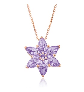 Gümüş Rose Lila Lotus Çiçeği Kolye