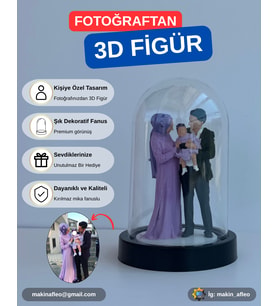 Fanus İçinde Kişiye Özel 3D 3 Kişilik Figür (10cm)