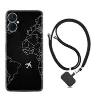 Tecno Spark 9T Kılıf Resimli Boyun Askılı İpli Desenli Silikon Series Black Plane 1868