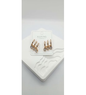 Gold Rose Renk Üçlü Görünüm Oval Taşlı Küpe