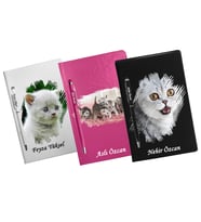 Kişiye Özel Kedi Tasarımlı Üçlü Defter Kalem Hediye Seti