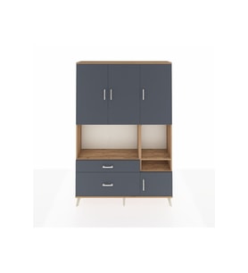 Arges Gardrop 7 Raflı 2 Çekmeceli 4 Kapaklı 132x30x195 Çam-Antrasit