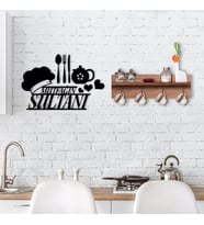 BK Home Doğal Ahşap Raflı Dekoratif Fincan Askılığı ve Mutfak Duvar Süsü-8 (Siyah)