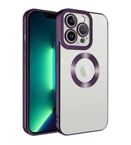 Coverzone Apple iPhone 12 Pro ile uyumlu K?l?f Kamera Korumal? Logo G�steren Parlak renk kenar �izgileri ile ??k bir tasar?m Colored Z-Omega Kapak Derin Mor