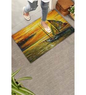 Valerine Life Deniz Gemi ve Gün Batımında Huzur Temalı Welcome Hoş Geldiniz Kapı Önü Paspası 45x70cm