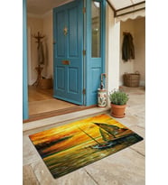 Valerine Life Kapı Önü Paspası 45x70cm Kaymaz Taban Dekoratif iç Dış Mekan Deniz Gemi ve Gün Batımı