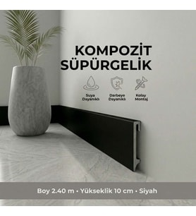 Espumo Kompozit Süpürgelik 10 cm Siyah  Suya Dayanıklı Parke Duvar Süpürgelik 2,40 m ESP406