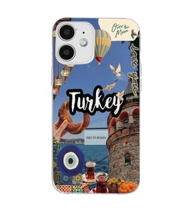 Iphone 12 Uyumlu Türkiye Kolaj Tasarımlı Şeffaf Telefon Kılıfı