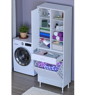 Eliusta Rule Sepetli Banyo/Mutfak Dolabı 65 cm Genişliğe Sahip 65x171x32,5 cm Bir Sepetli Beyaz Dolap