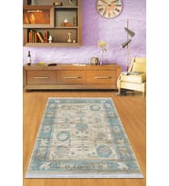 Mavi Çerçeveli Dokuma Pamuk Taban Kaymaz Kilim KLM230