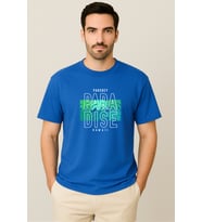 Erkek - Kadın %100 Pamuk Summer Paradise Desenli Baskılı Yarım Kollu Bisiklet Yaka T-Shirt (Mavi)