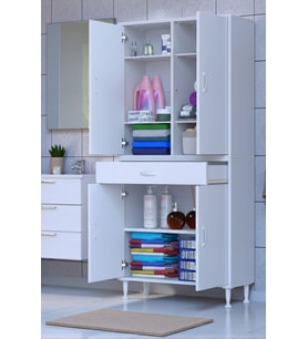 Eliusta Line Beyaz 75 cm Banyo Dolabı Çok Bölmeli Banyo Düzenleyici Dolap 4 Kapaklı 4 Raflı 75x173x32,5 cm
