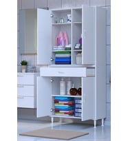 Eliusta Line Beyaz 75 cm Banyo Dolabı Çok Bölmeli Banyo Düzenleyici Dolap 4 Kapaklı 4 Raflı 75x173x32,5 cm