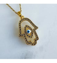 Cherry Paslanmaz Çelik Altın Kaplama Fatıma’nın Eli (Hamsa) İşlemeli Kolye (Gold)