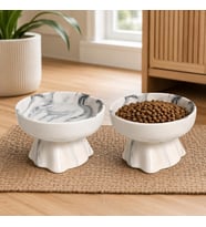 Li Seramik Mama Kabı Kedi ve Köpekler için Sağlıklı Su Kasesi Marble Ayaklı,Yükseltilmiş,Boyun Rahatligi Ve Omurga Sagligi Destekli Kaymaz Besleme Kabı, MARBLE-BLACK