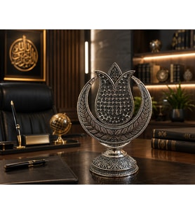 Ofisinize ve Evinize Anlam Katan Dekoratif Osmanlı Motifli Allah Yazılı Hilal Lale Figür Biblo 27 CM