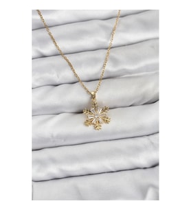 Mey İthalat® 316L Çelik Zincir Gold Renk Kar Tanesi Model Zirkon Taşlı Kadın Kolye