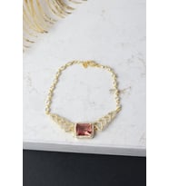 Renkli Bileklik Kare Zultanit Zirkon Taşlı Beyaz 925 Ayar Gümüş Zincir Bileklik (Gold)