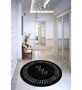 Siyah Moroccan Kaymaz Taban Yıkanır Yuvarlak Halı AR408 - 100 x 100 cm