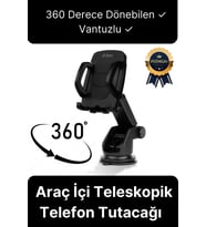 Çok Fonksiyonlu Dayanıklı Teleskopik 360 Derece Vantuzlu Araba Araç Cep Telefonu Tutucu Askılık